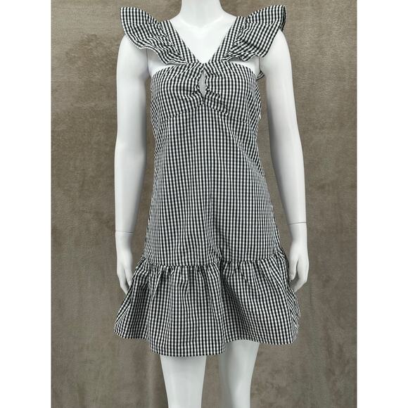 Romeo & Juliet Couture Dress Womens Medium Black Gingham Plaid Ruffle Summer - Picture 1 of 12